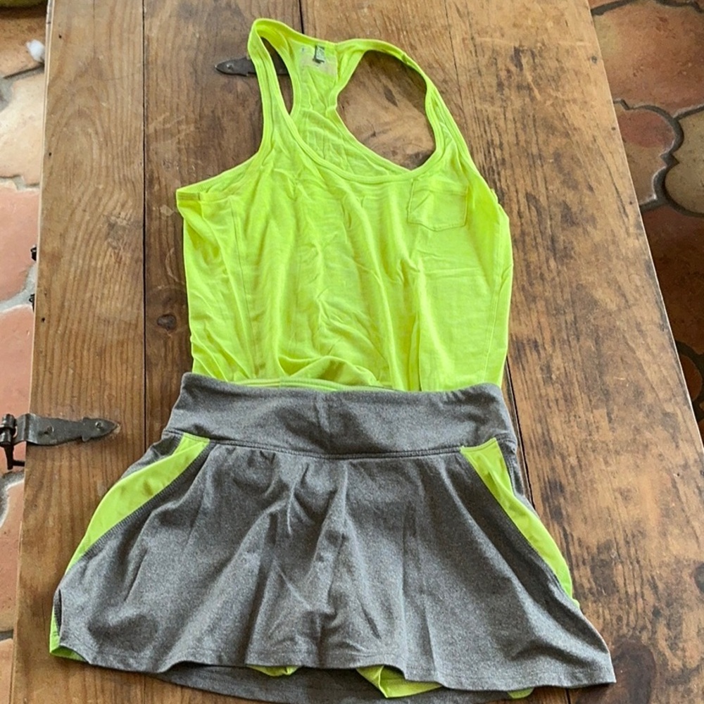 Under Armour/Champion Neon Lime Tank Top and Gray Skirt Set